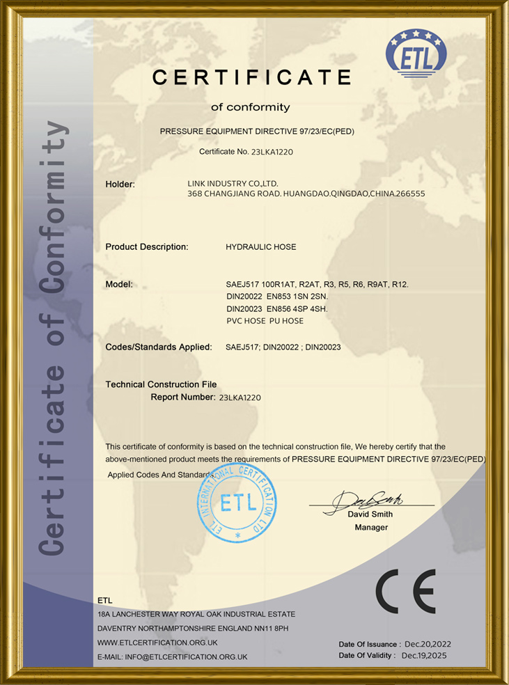 Certificado CE para mangueira hidráulica